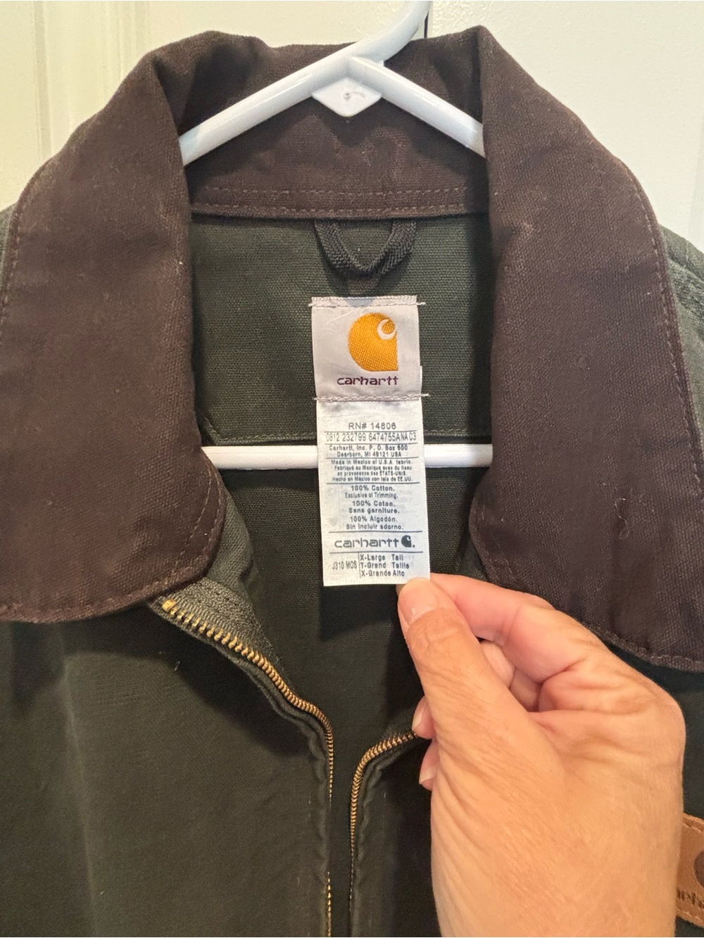 Carhartt Olive Green Canvas Jacket with Brown Cord Collar - Picture 2 of 5